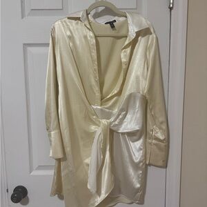 Aqua Satin Cream/Butter Yellow and White Dress